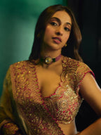 Cream Organza Saree - Embroidery back view
