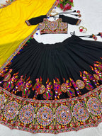 Black Faux Georgette Lehenga Choli with Original Mirror Work For Navarati Special embroidery close-up