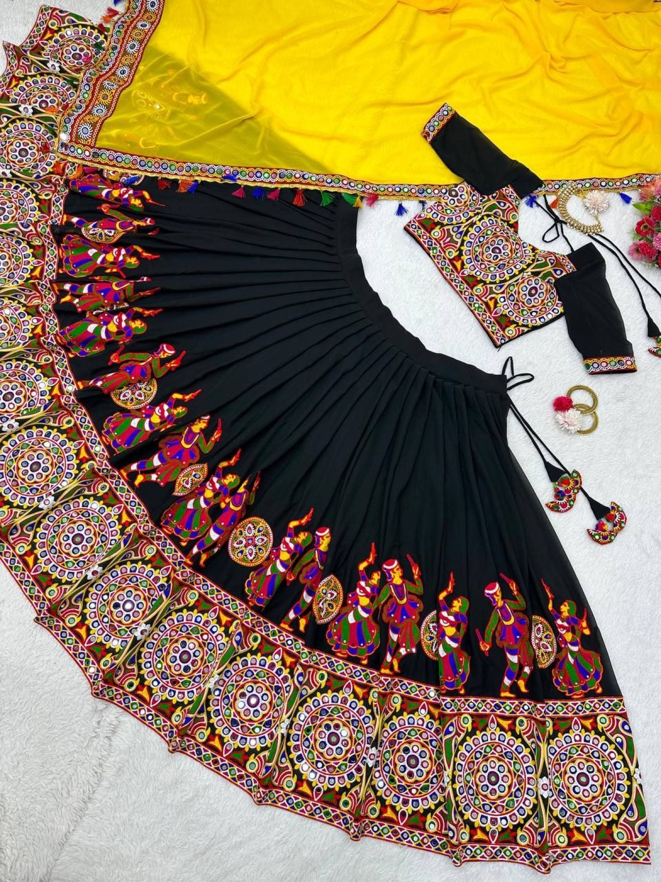Black Faux Georgette Lehenga Choli with Original Mirror Work For Navarati Special back view