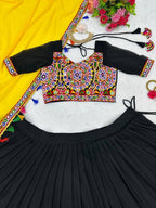 Black Faux Georgette Lehenga Choli with Original Mirror Work For Navarati Special styling view