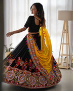 Black Faux Georgette Lehenga Choli with Original Mirror Work For Navarati Special back view