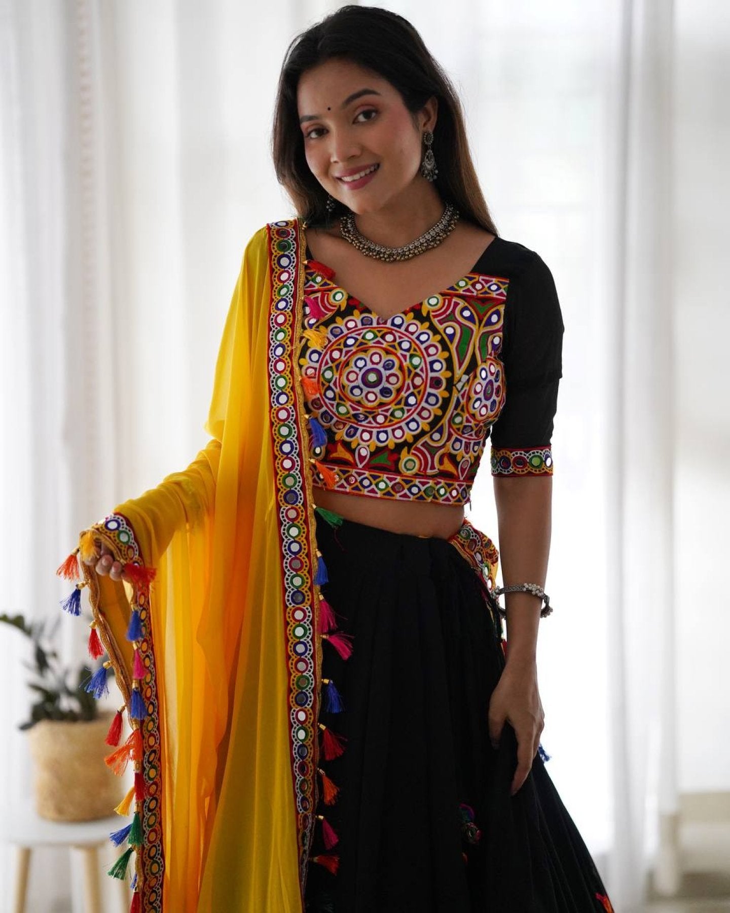 Black Faux Georgette Lehenga Choli with Original Mirror Work For Navarati Special colour variant view
