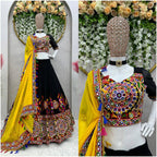 Black Faux Georgette Lehenga Choli with Original Mirror Work For Navarati Special front view