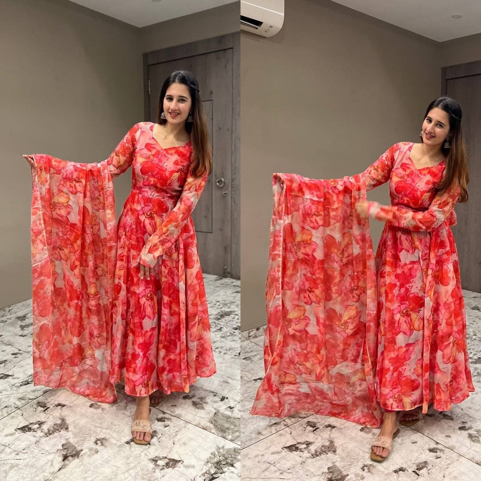 Organza With Digital Print Kurti Set full set view