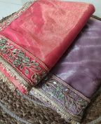Pink Tissue Saree - blouse and border close-up