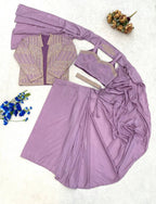 Lavender Crepe Saree - full-length drape