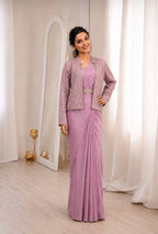 Lavender Crepe Saree - side drape view