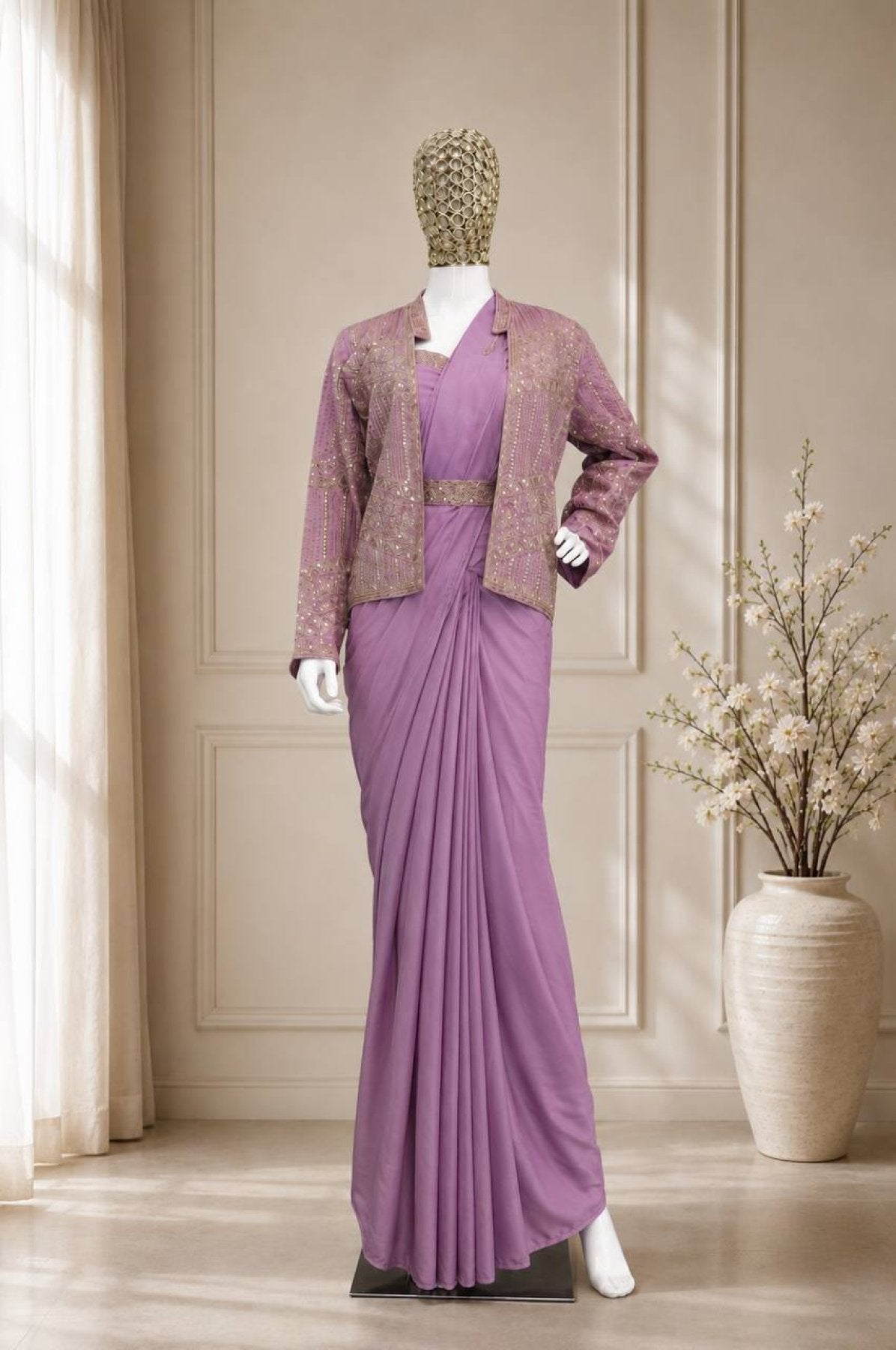 Lavender Crepe Saree - fabric texture close-up