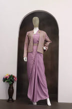 Lavender Crepe Saree - Embroidery embroidery work detail