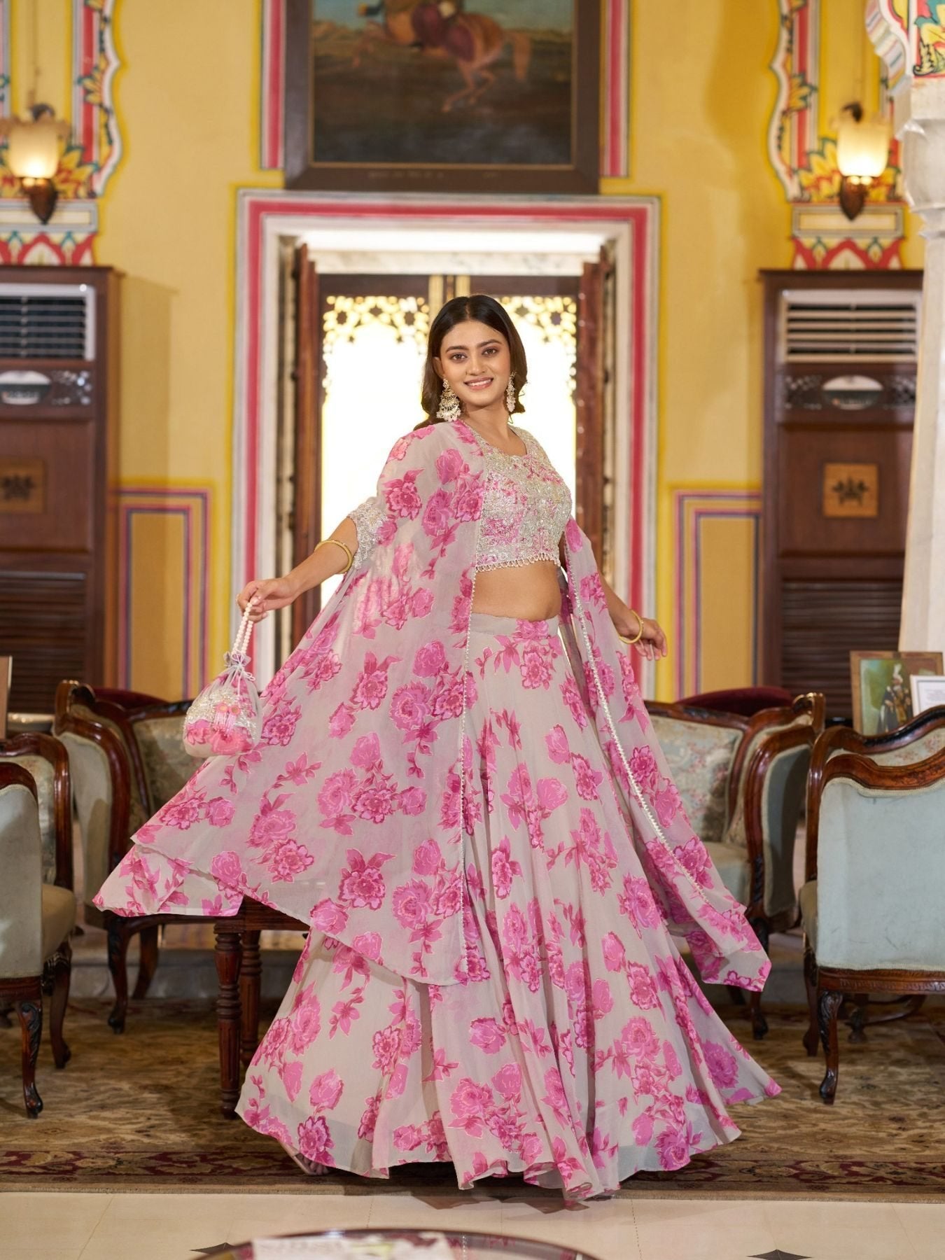 Ready to Wear Georgette Lehenga Choli with Sequins Work for Festive Wear front view