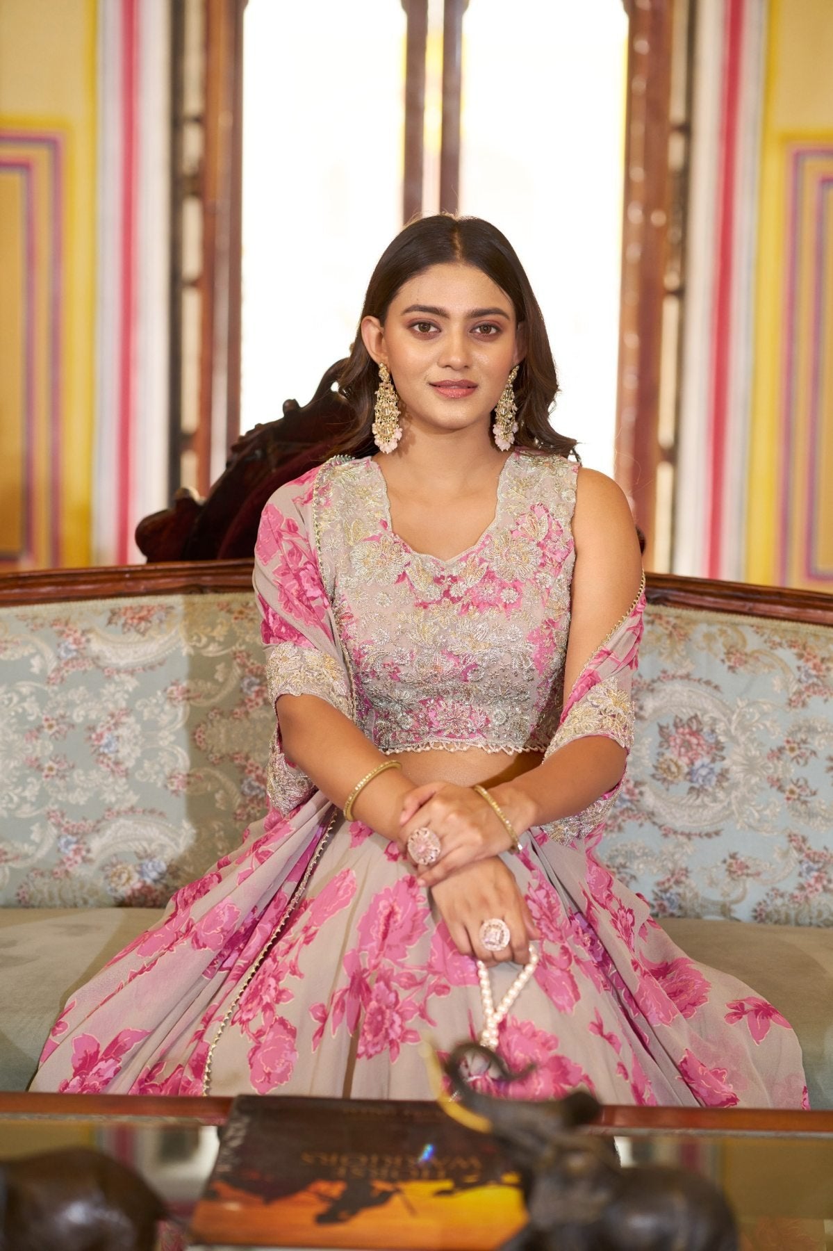 Ready to Wear Georgette Lehenga Choli with Sequins Work for Festive Wear blouse and dupatta detail