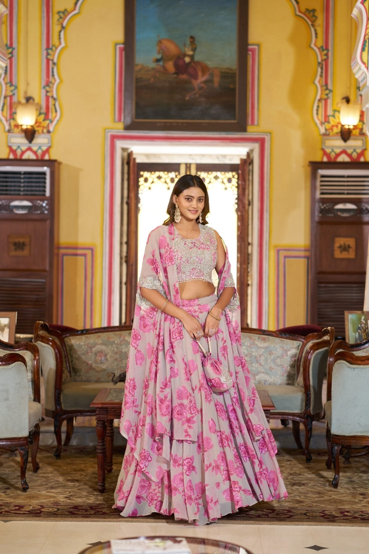 Ready to Wear Georgette Lehenga Choli with Sequins Work for Festive Wear embroidery close-up