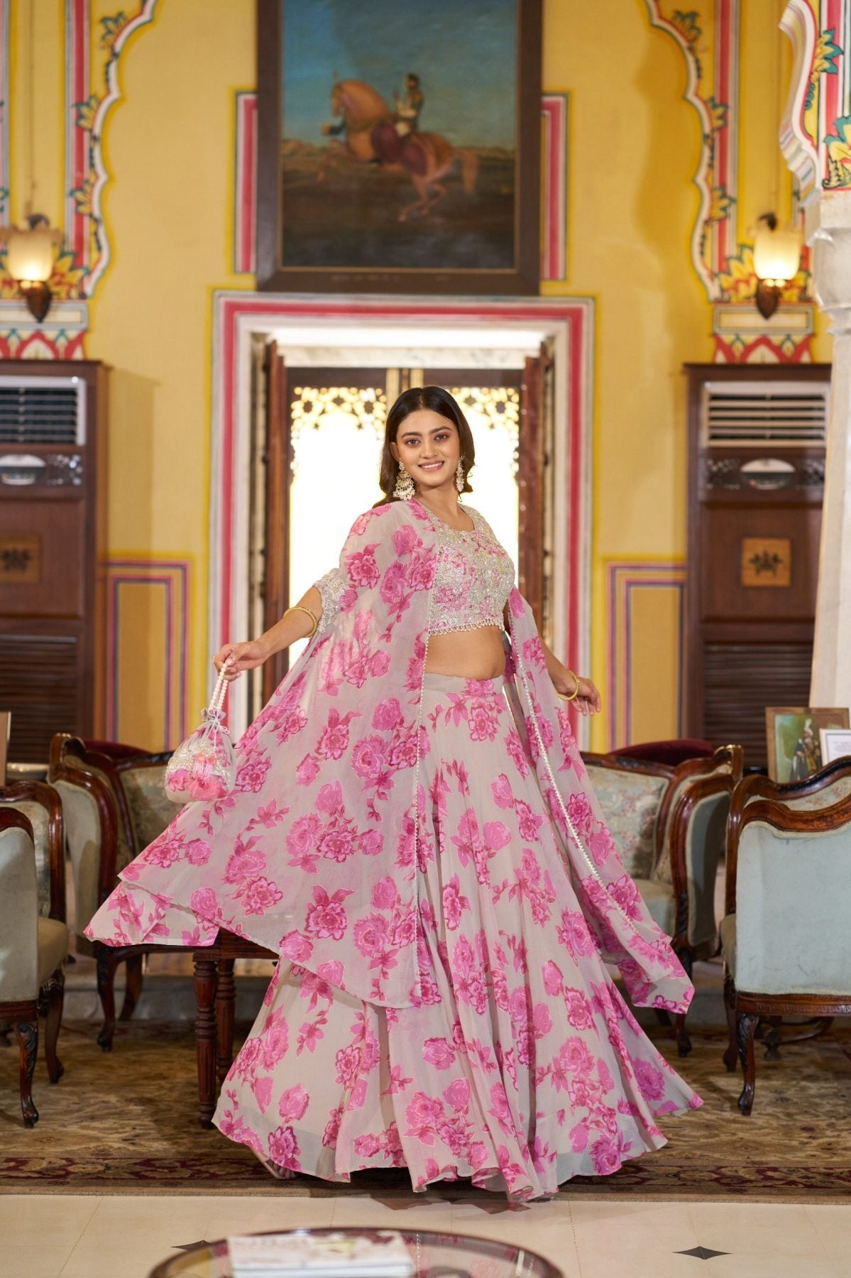 Ready to Wear Georgette Lehenga Choli with Sequins Work for Festive Wear fabric texture detail