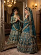 Teal Butterfly Net Lehenga with Embroidery Sequins Work colour variant view
