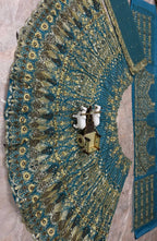 Teal Butterfly Net Lehenga with Embroidery Sequins Work blouse and dupatta detail
