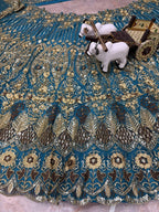Teal Butterfly Net Lehenga with Embroidery Sequins Work detailed view