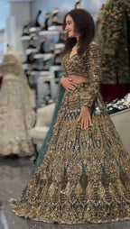 Teal Butterfly Net Lehenga with Embroidery Sequins Work blouse and dupatta detail