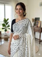 White Georgette Saree - fabric texture close-up
