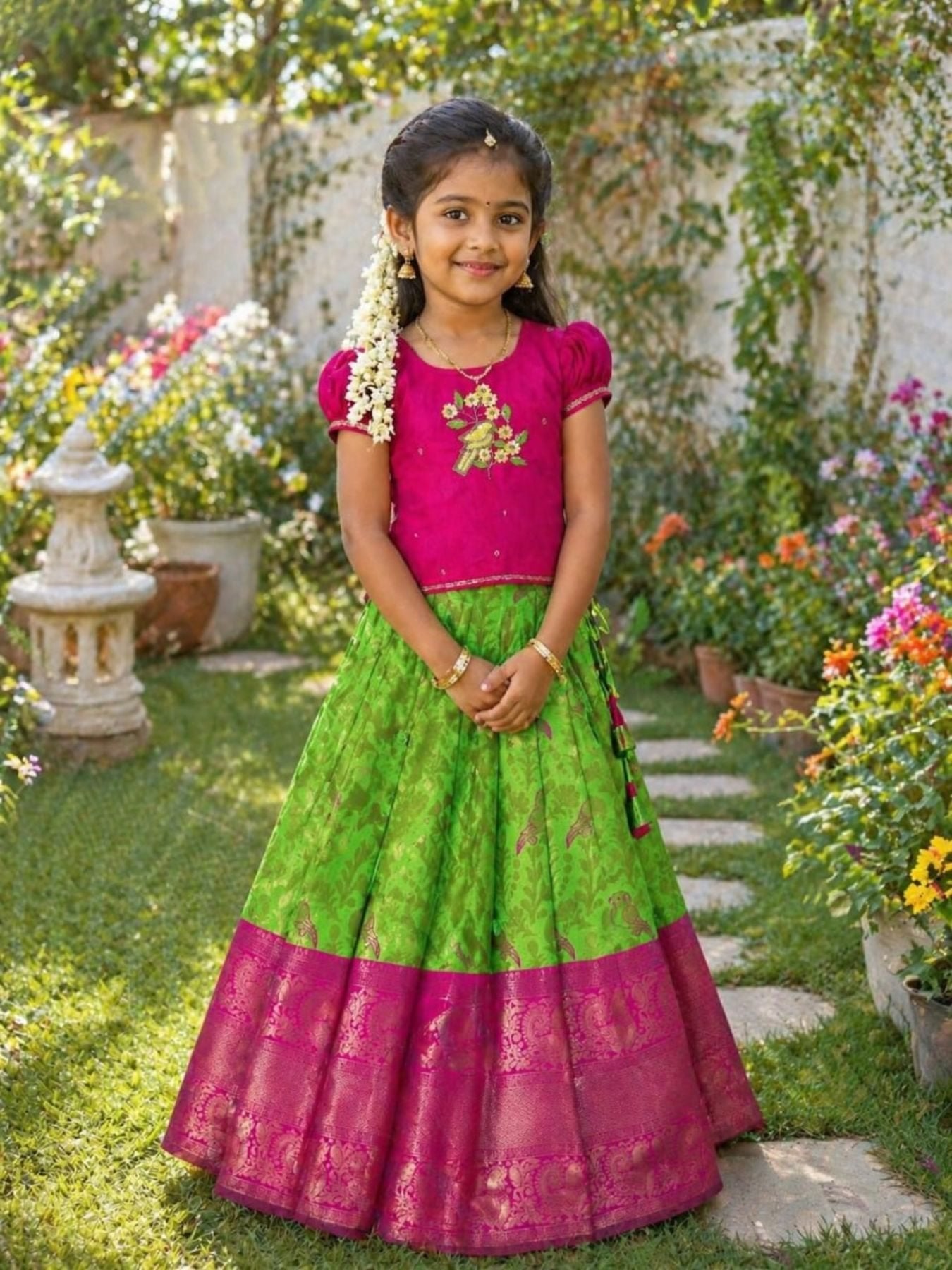 Pure Silk Lehenga Set with Maggam Work Blouse for Festive Wear fabric texture detail