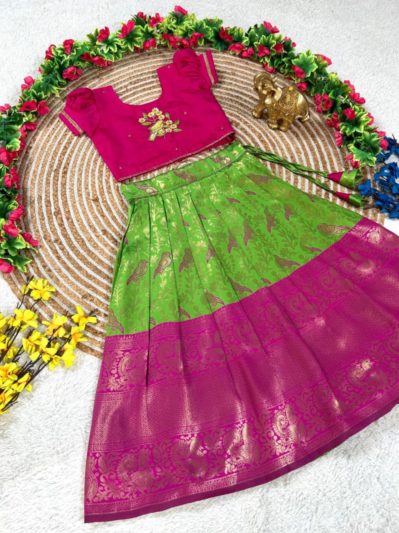 Pure Silk Lehenga Set with Maggam Work Blouse for Festive Wear back view