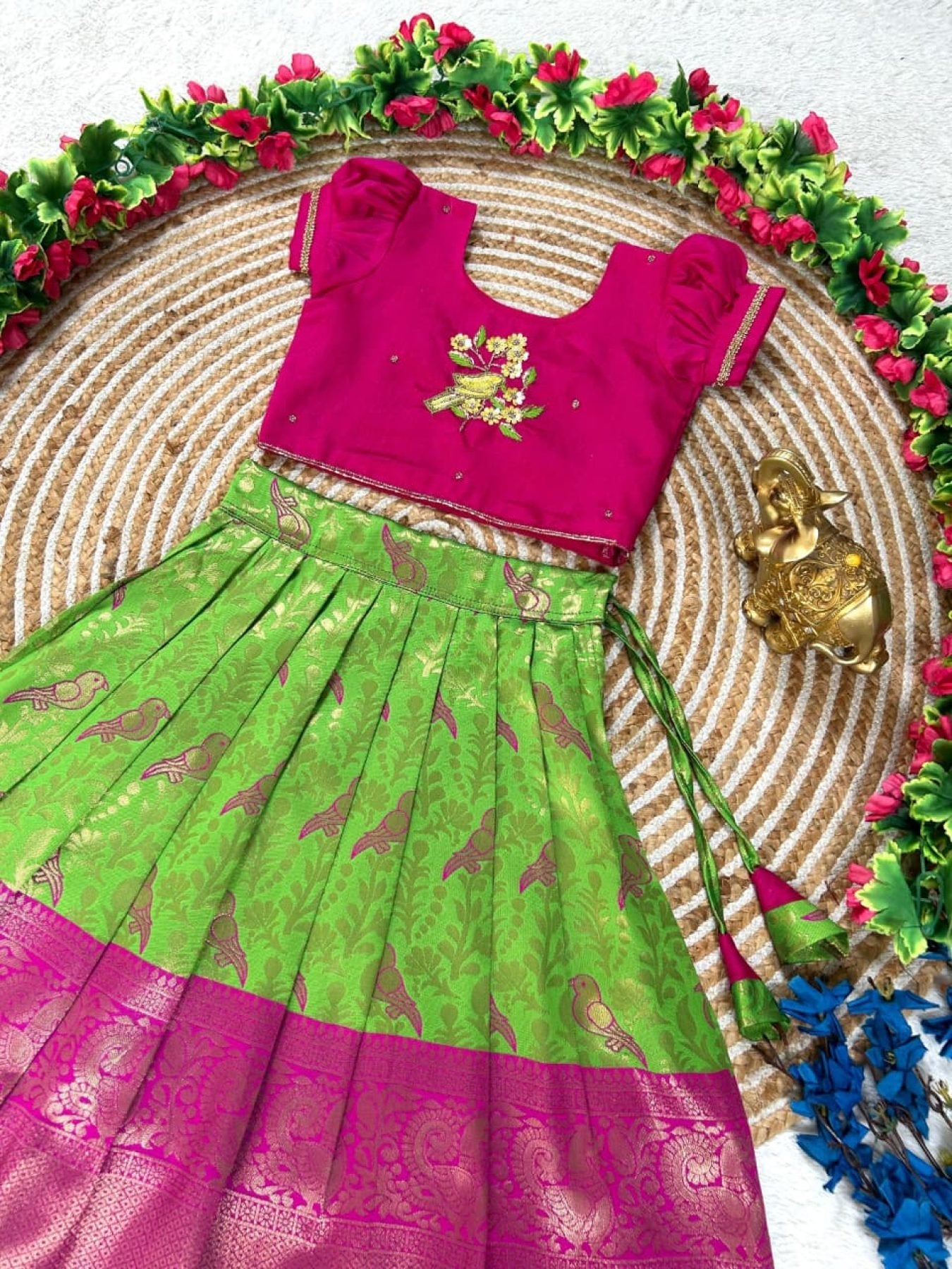 Pure Silk Lehenga Set with Maggam Work Blouse for Festive Wear front view