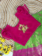 Pure Silk Lehenga Set with Maggam Work Blouse for Festive Wear full drape view