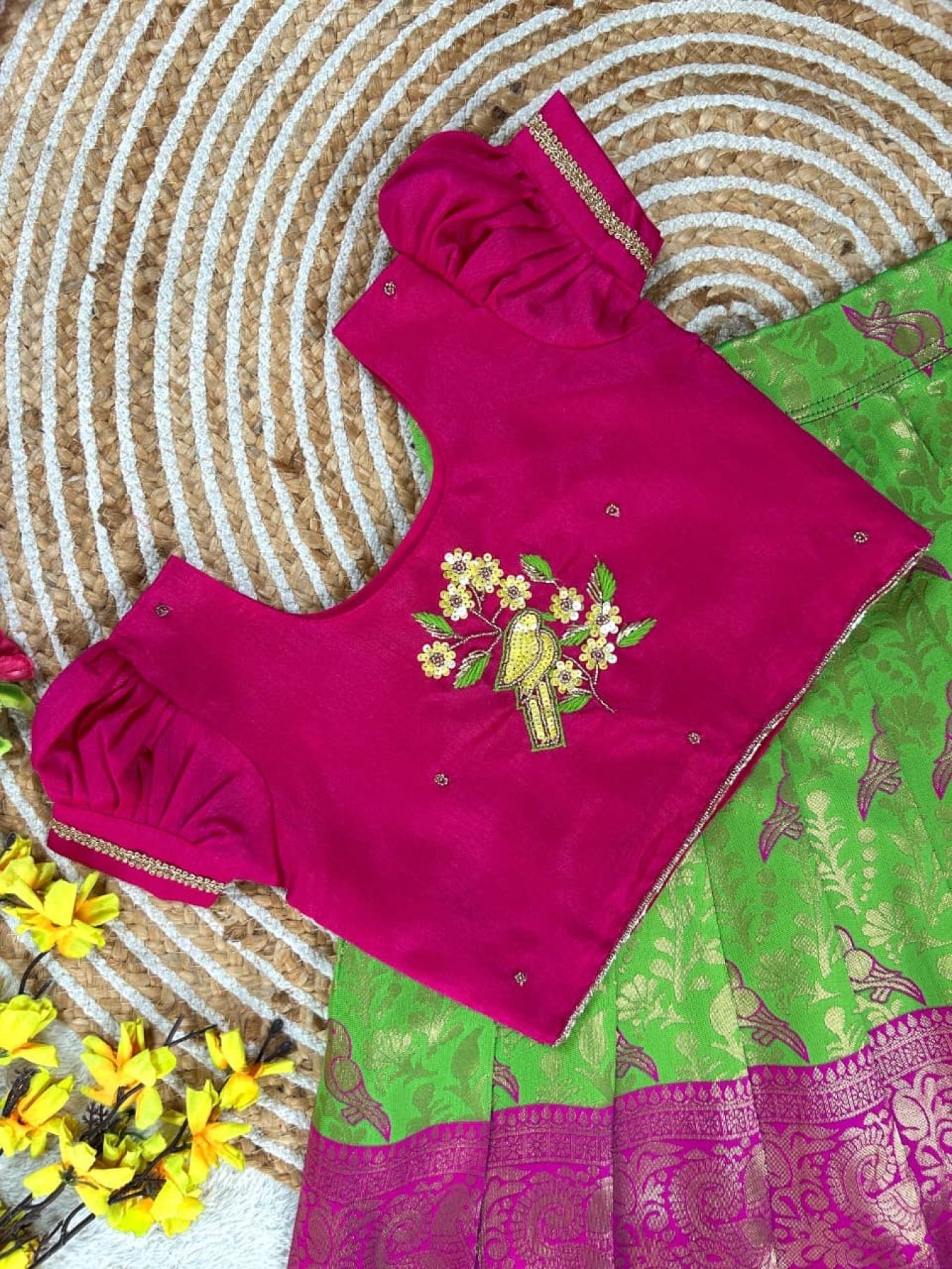 Pure Silk Lehenga Set with Maggam Work Blouse for Festive Wear full drape view