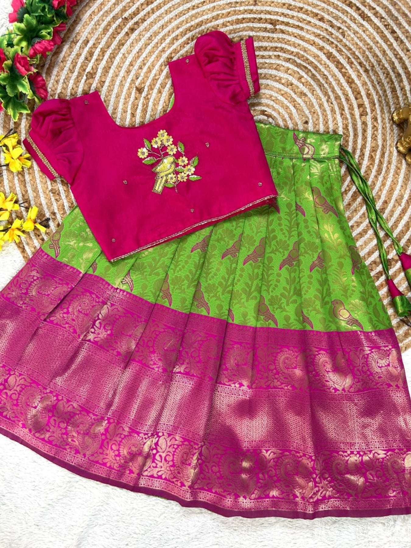 Pure Silk Lehenga Set with Maggam Work Blouse for Festive Wear detailed view