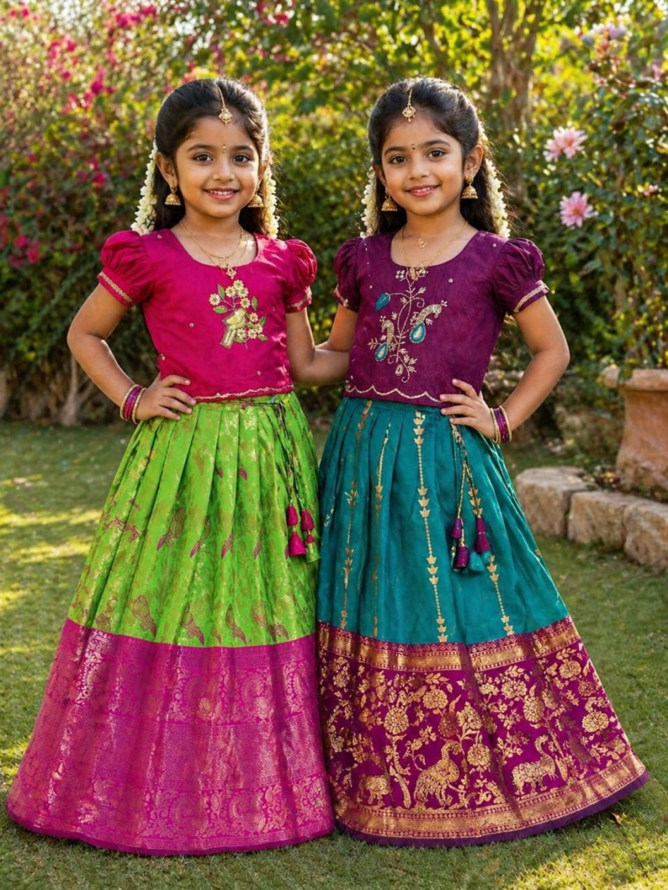 Pure Silk Lehenga Set with Maggam Work Blouse for Festive Wear fabric texture detail