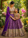 Purple Durable Mother Daughter Matching Lehenga Choli Combo Set for women | Snyvia