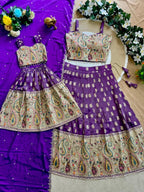 Durable Mother Daughter Matching Lehenga Choli Combo Set front view