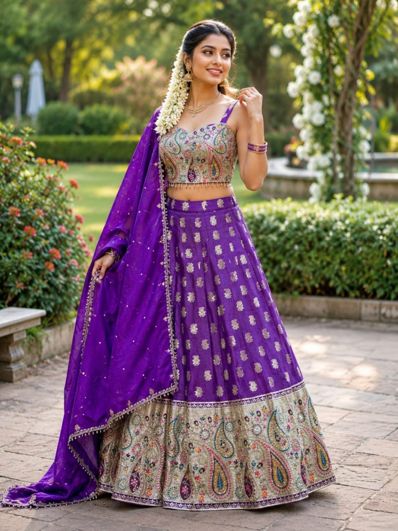 Durable Mother Daughter Matching Lehenga Choli Combo Set full drape view