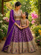 Durable Mother Daughter Matching Lehenga Choli Combo Set fabric texture detail