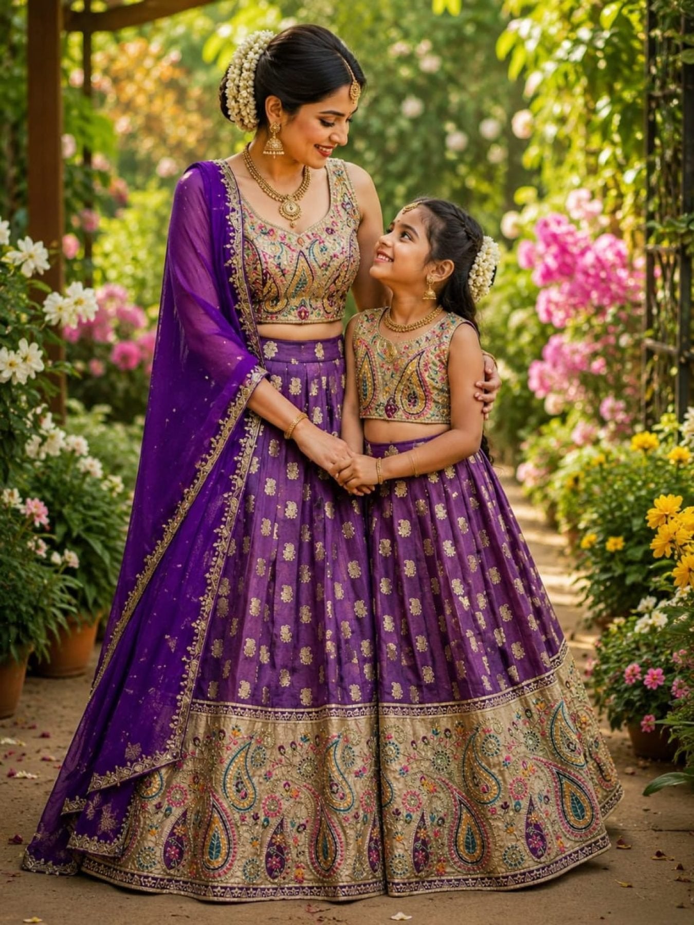 Durable Mother Daughter Matching Lehenga Choli Combo Set fabric texture detail