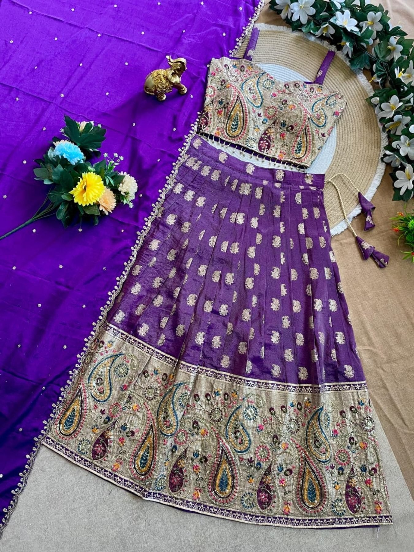 Durable Mother Daughter Matching Lehenga Choli Combo Set back view
