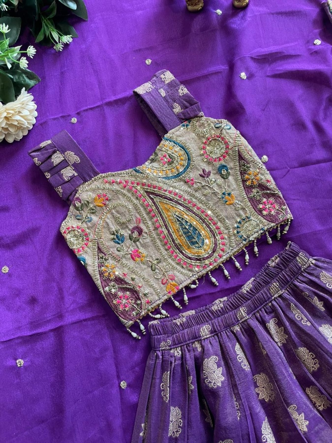 Durable Mother Daughter Matching Lehenga Choli Combo Set colour variant view