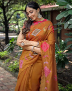 Orange Cotton Saree - drape and pallu detail
