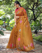 Orange Cotton Saree - blouse and border close-up