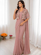 Pink Crepe Saree for women - full front view | Snyvia