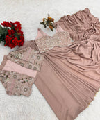 Pink Crepe Saree - embroidery work detail