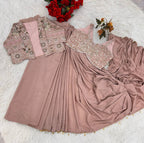 Pink Crepe Saree - pallu design detail