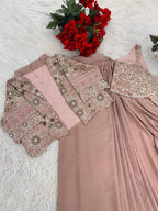 Pink Crepe Saree - back view