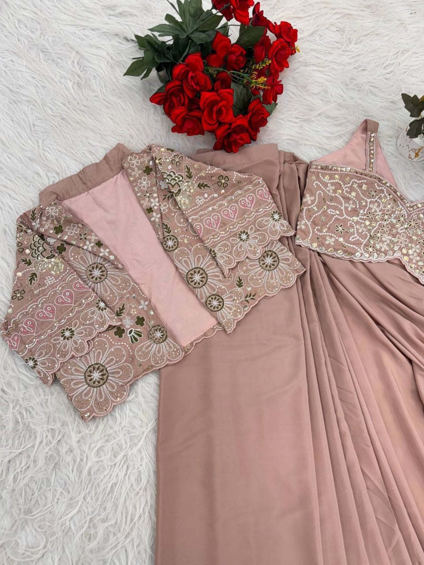 Pink Crepe Saree - back view