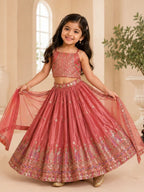 Dusty Rose Sequins Embroidered Lehenga with Heavy Chinon Dupatta for women | Snyvia