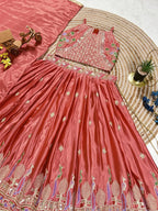Pink Dusty Rose Sequins Embroidered Lehenga with Heavy Chinon Dupatta blouse and dupatta detail