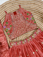 Pink Dusty Rose Sequins Embroidered Lehenga with Heavy Chinon Dupatta embroidery close-up