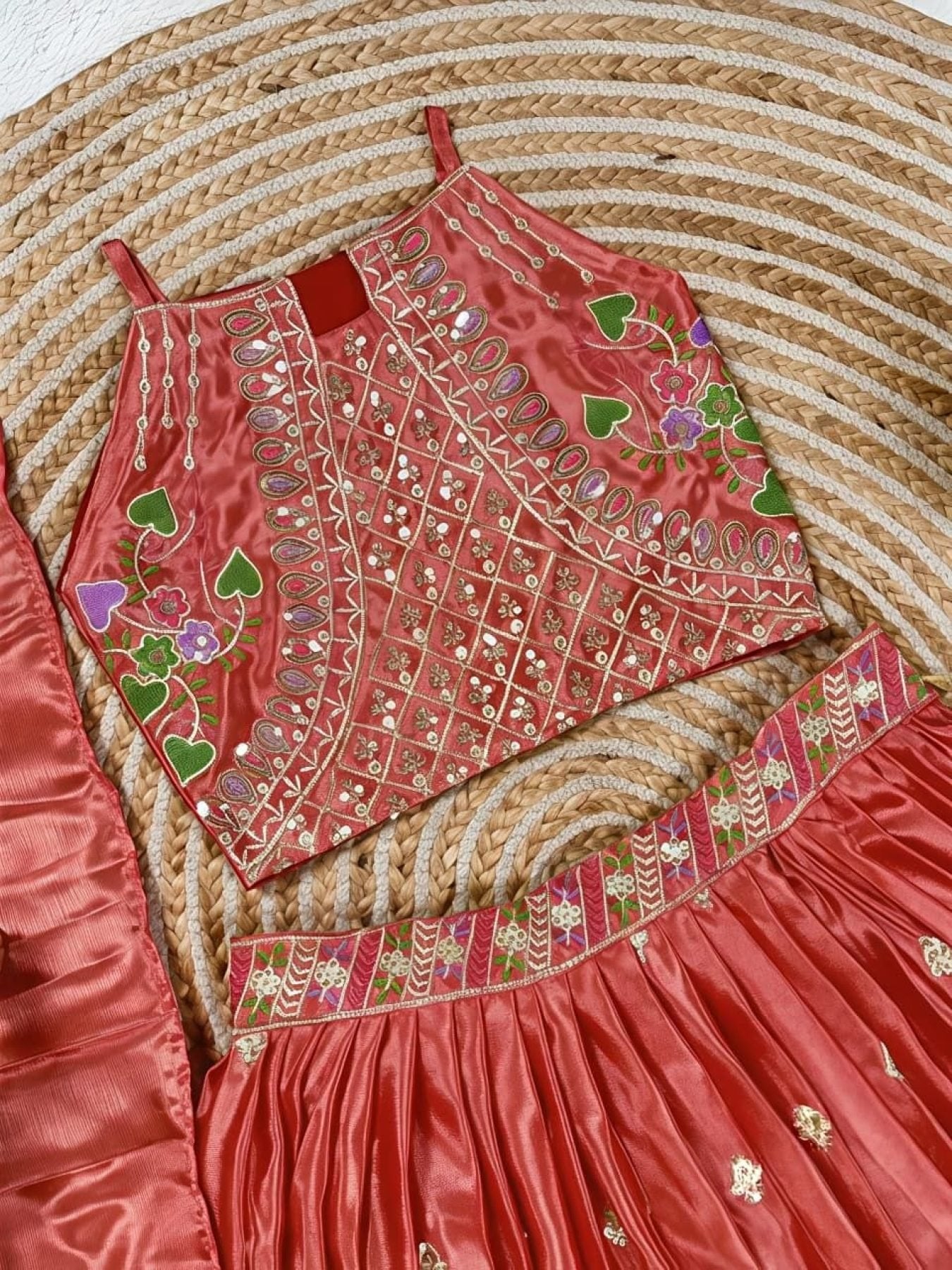 Pink Dusty Rose Sequins Embroidered Lehenga with Heavy Chinon Dupatta embroidery close-up