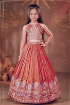 Pink Dusty Rose Sequins Embroidered Lehenga with Heavy Chinon Dupatta blouse and dupatta detail
