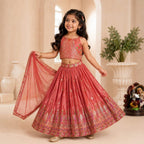 Pink Dusty Rose Sequins Embroidered Lehenga with Heavy Chinon Dupatta fabric texture detail