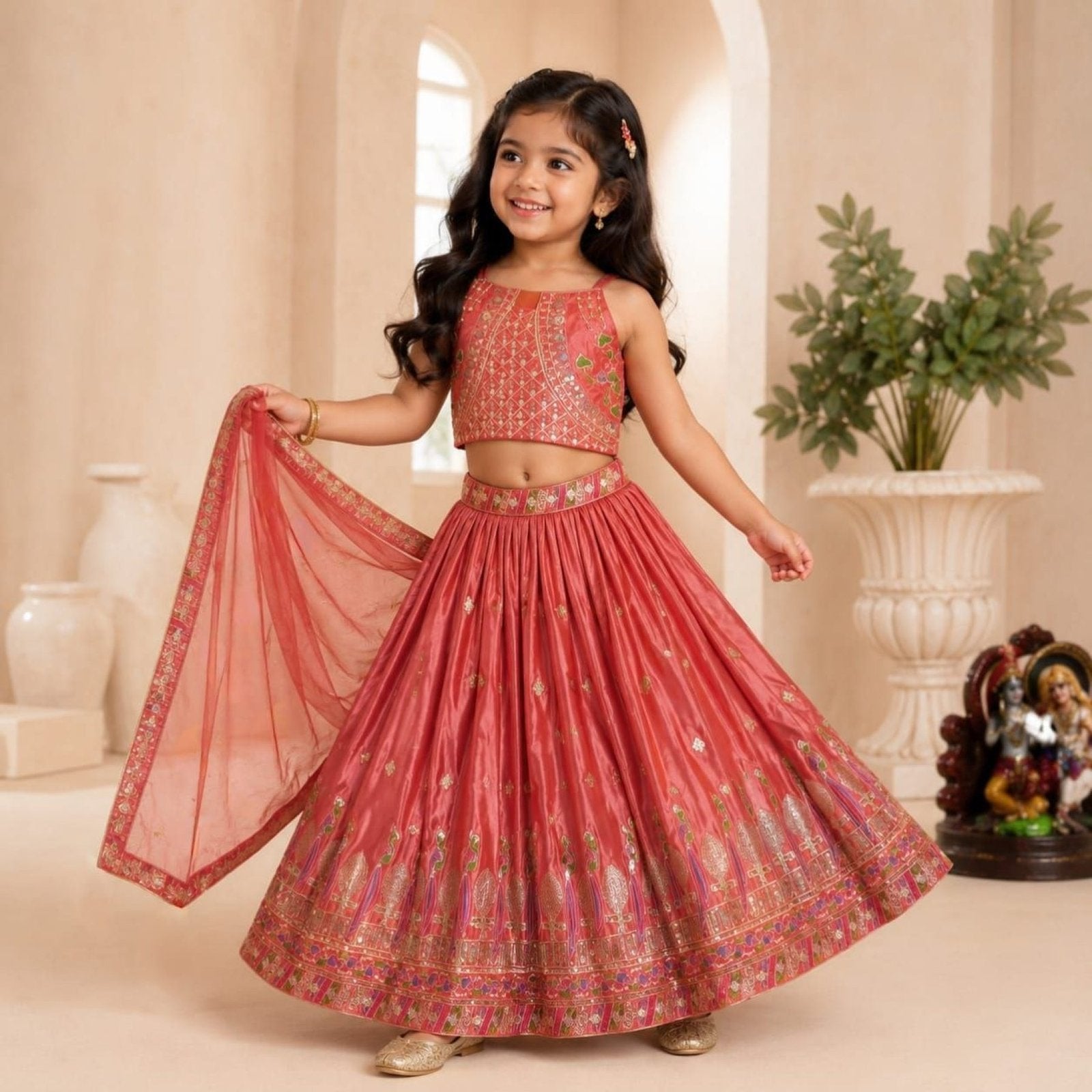 Pink Dusty Rose Sequins Embroidered Lehenga with Heavy Chinon Dupatta fabric texture detail